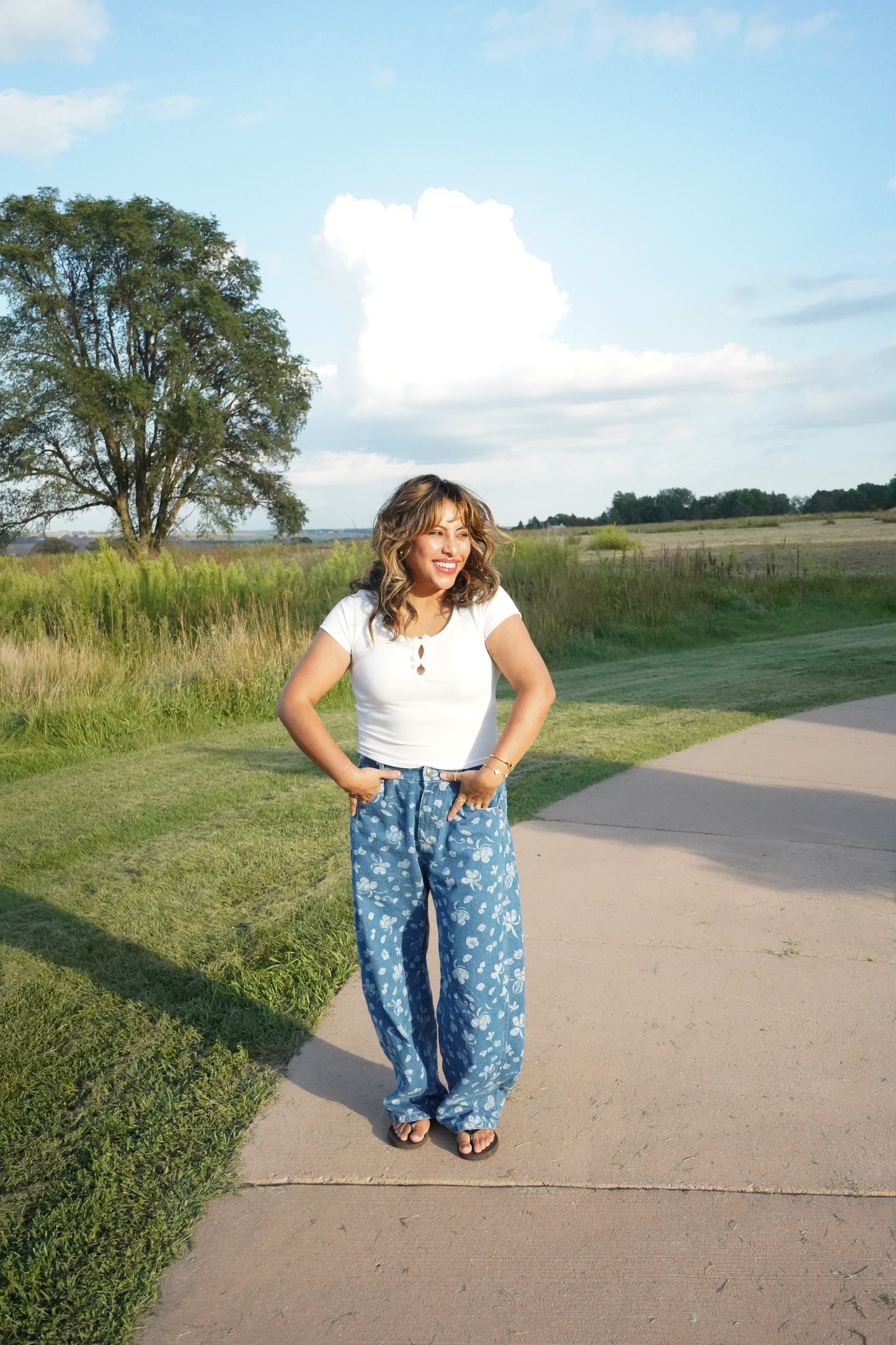 Marine Washed Floral Barrel Pants