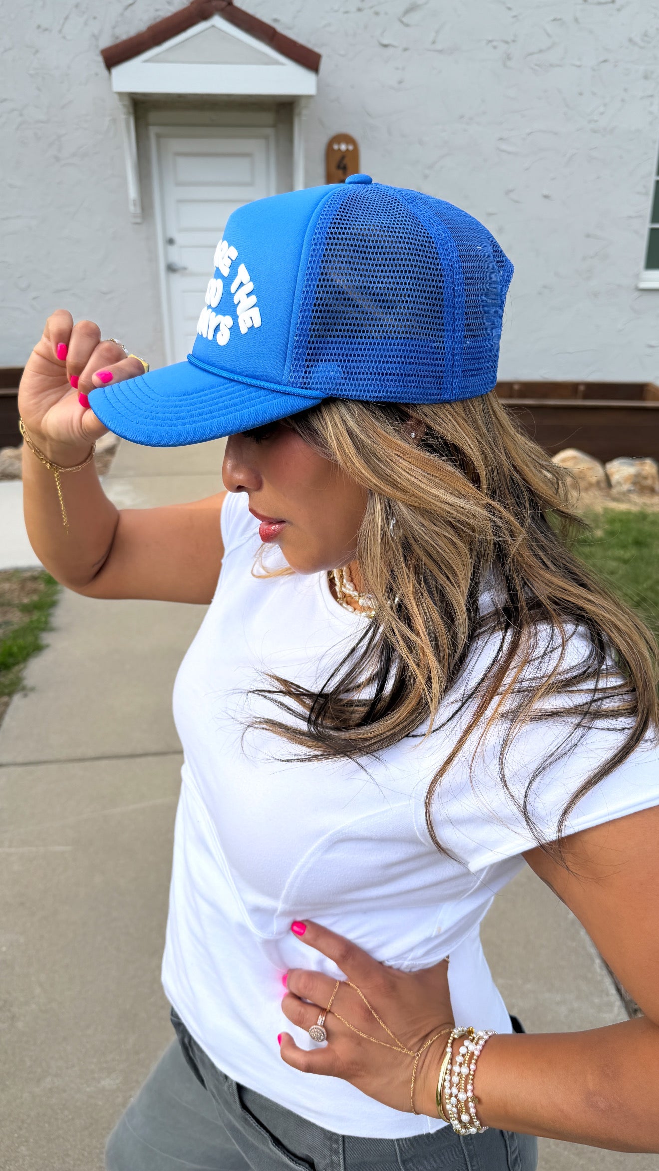 "These are the Good Ole Days" Trucker Hat Blue