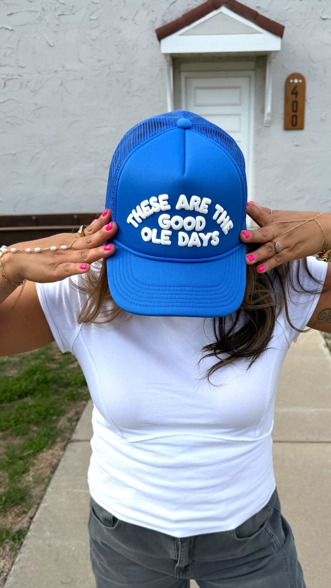 "These are the Good Ole Days" Trucker Hat Blue