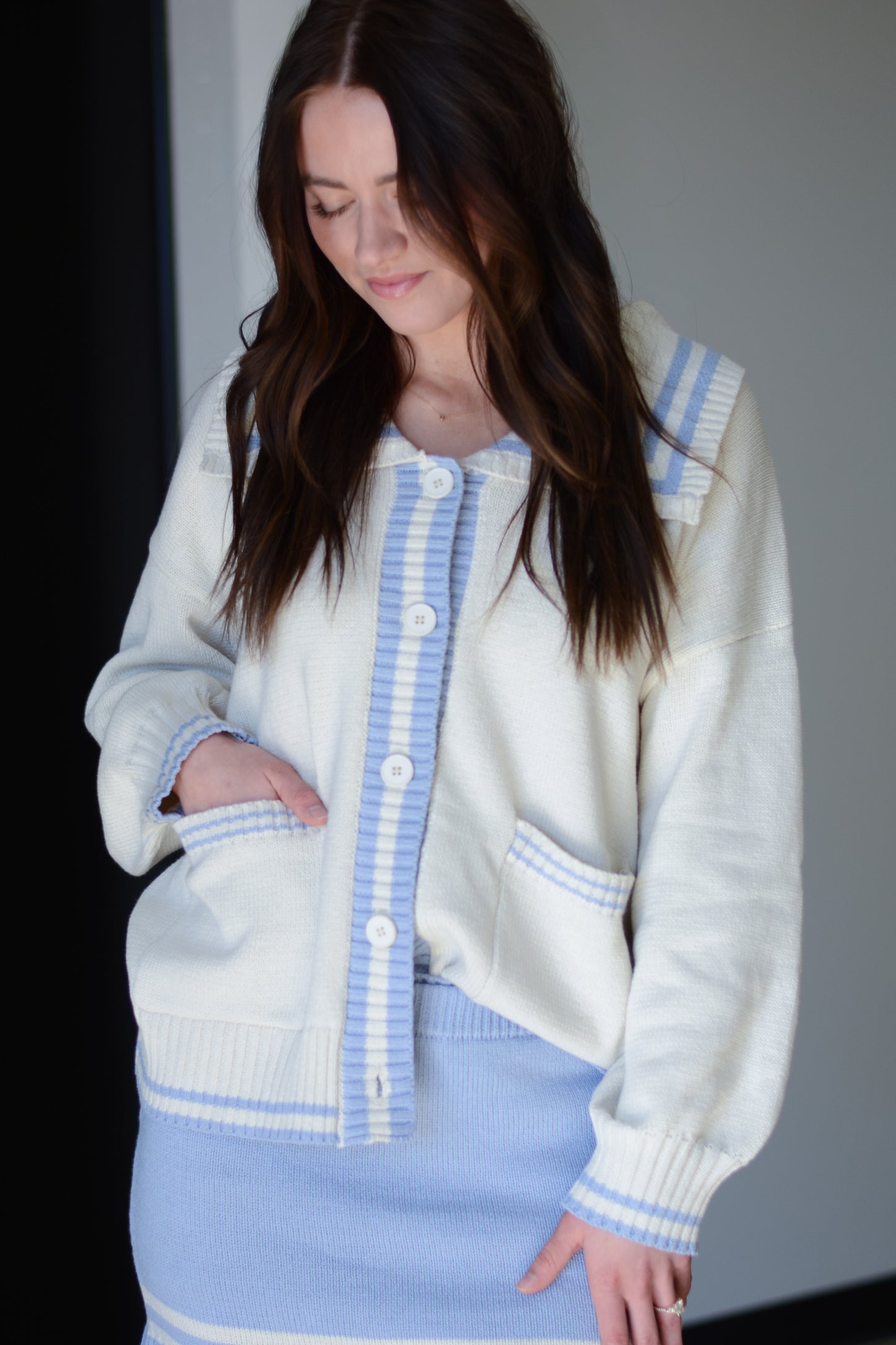 Sarah Set Striped Cardigan and Skirt