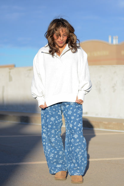 Marine Washed Floral Barrel Pants