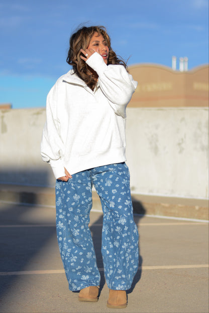 Marine Washed Floral Barrel Pants