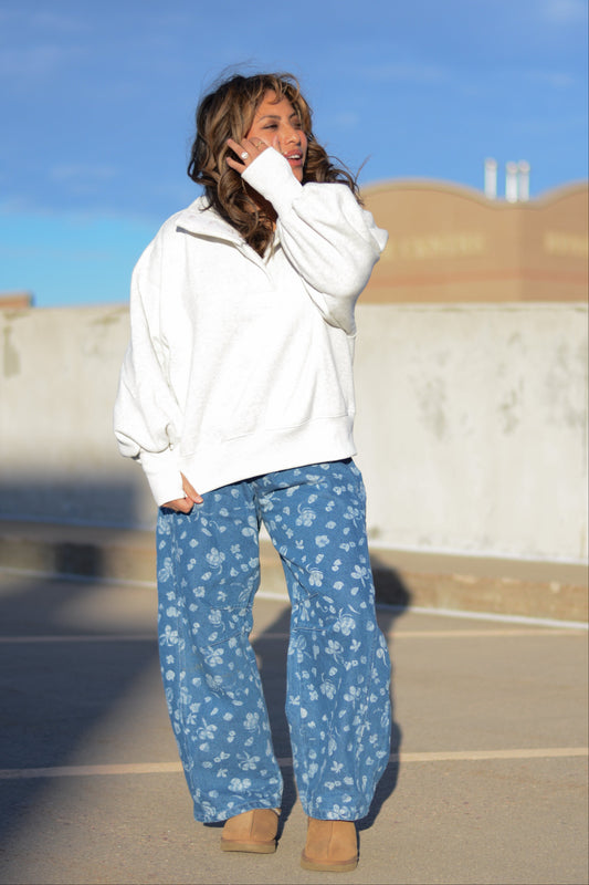 Marine Washed Floral Barrel Pants